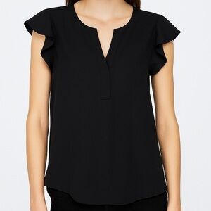 Calvin Klein Black Ruffle Cap Sleeve Hi-Low Blouse NWT Size Large Career Chic